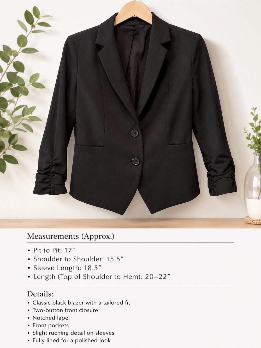 Express Black Women's Tailored Blazer - Two-Button Ruched Sleeves size 4